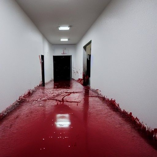 Bloody Figure in Flooded White Room