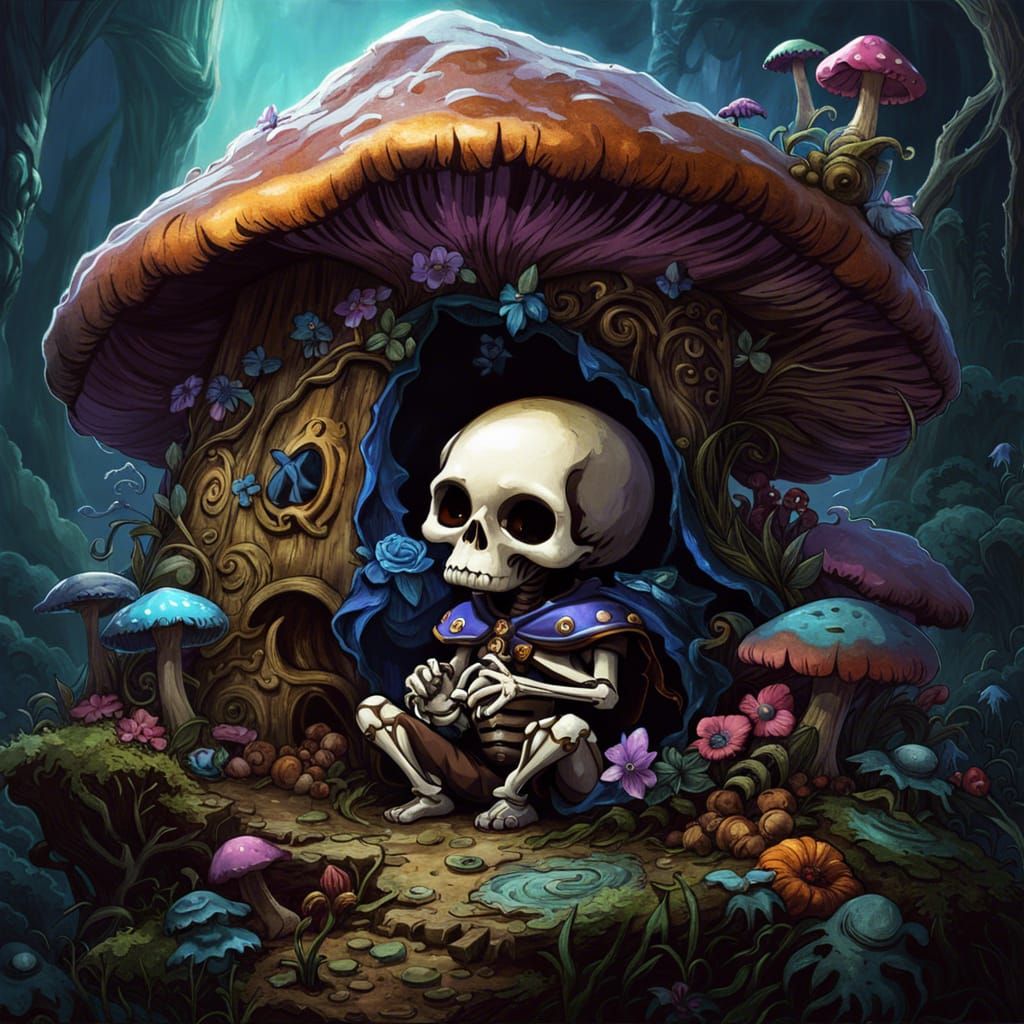 Baby Skeletor mushroom house