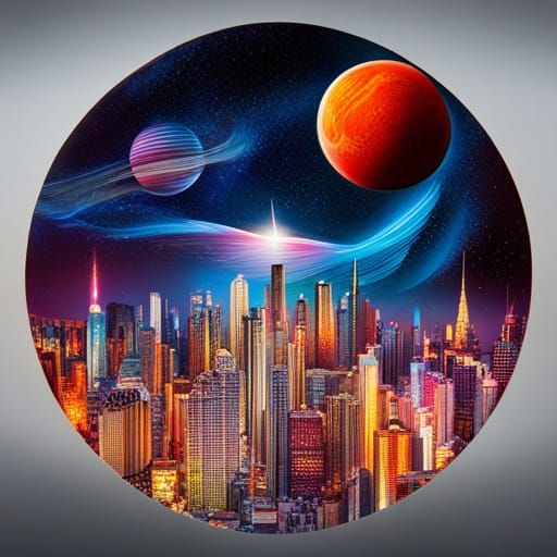 Astral City on the Moon in Mixed Media