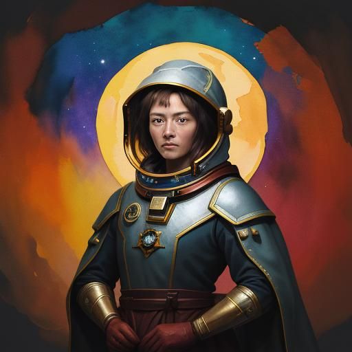 Gregorian Astronaut in Gouache Style Masterpiece