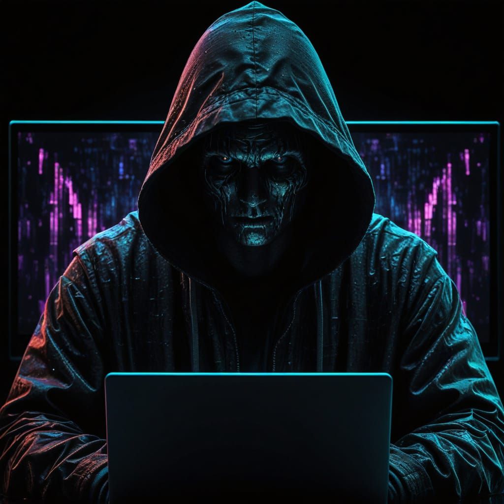 Hooded Hacker in Digital Art with Glitch Effects