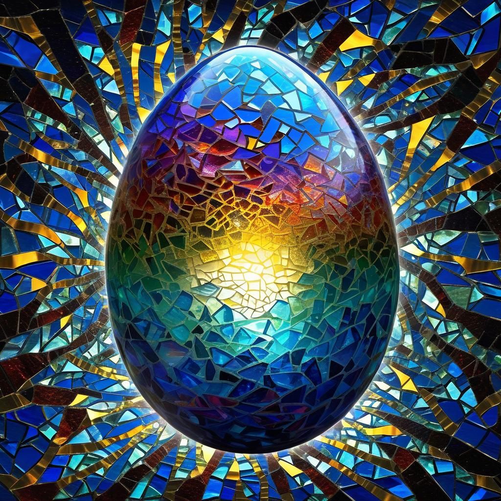 Iridescent Surreal Egg with Broken Glass Effect