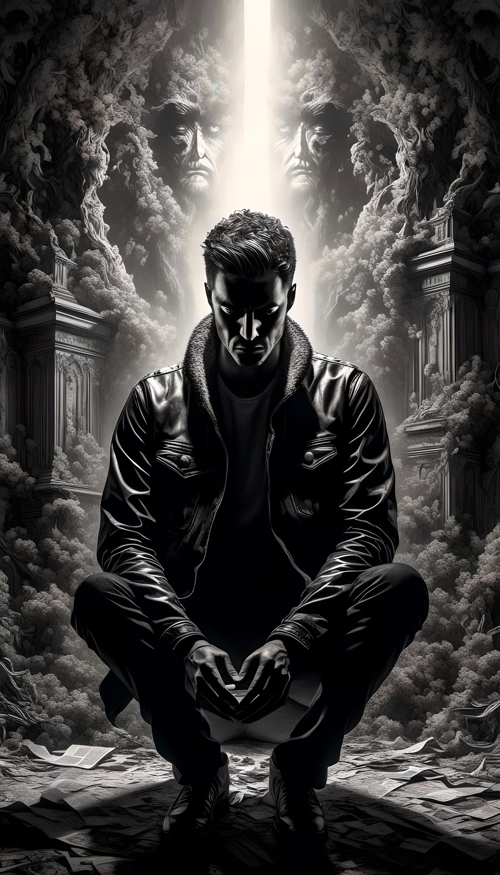 Distraught Man with Demon Shadow: Mental Illness