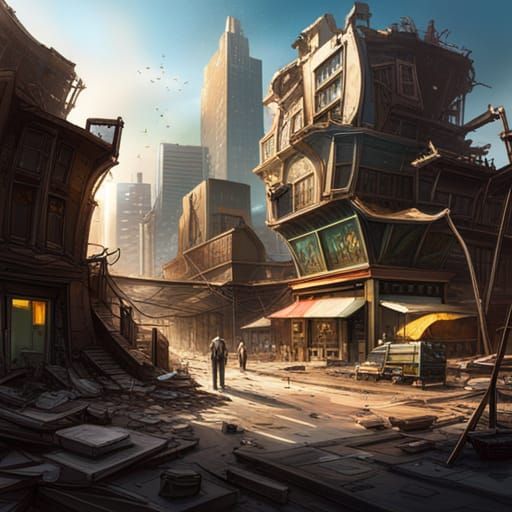 Post-Apocalyptic Landmarks in Hyperrealistic Splash Art