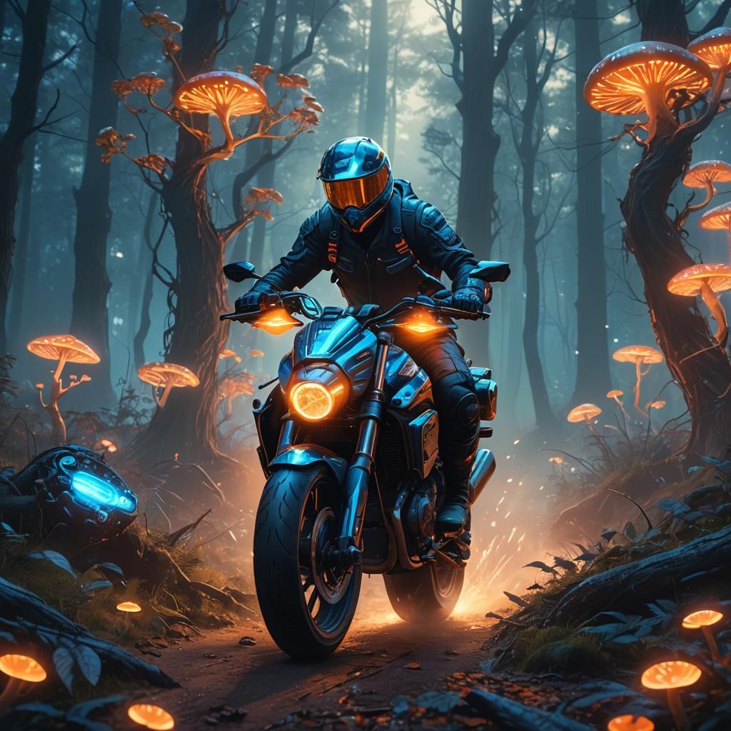 Fantastical Futuristic Motorcycle Rides Through Mystic Fores...