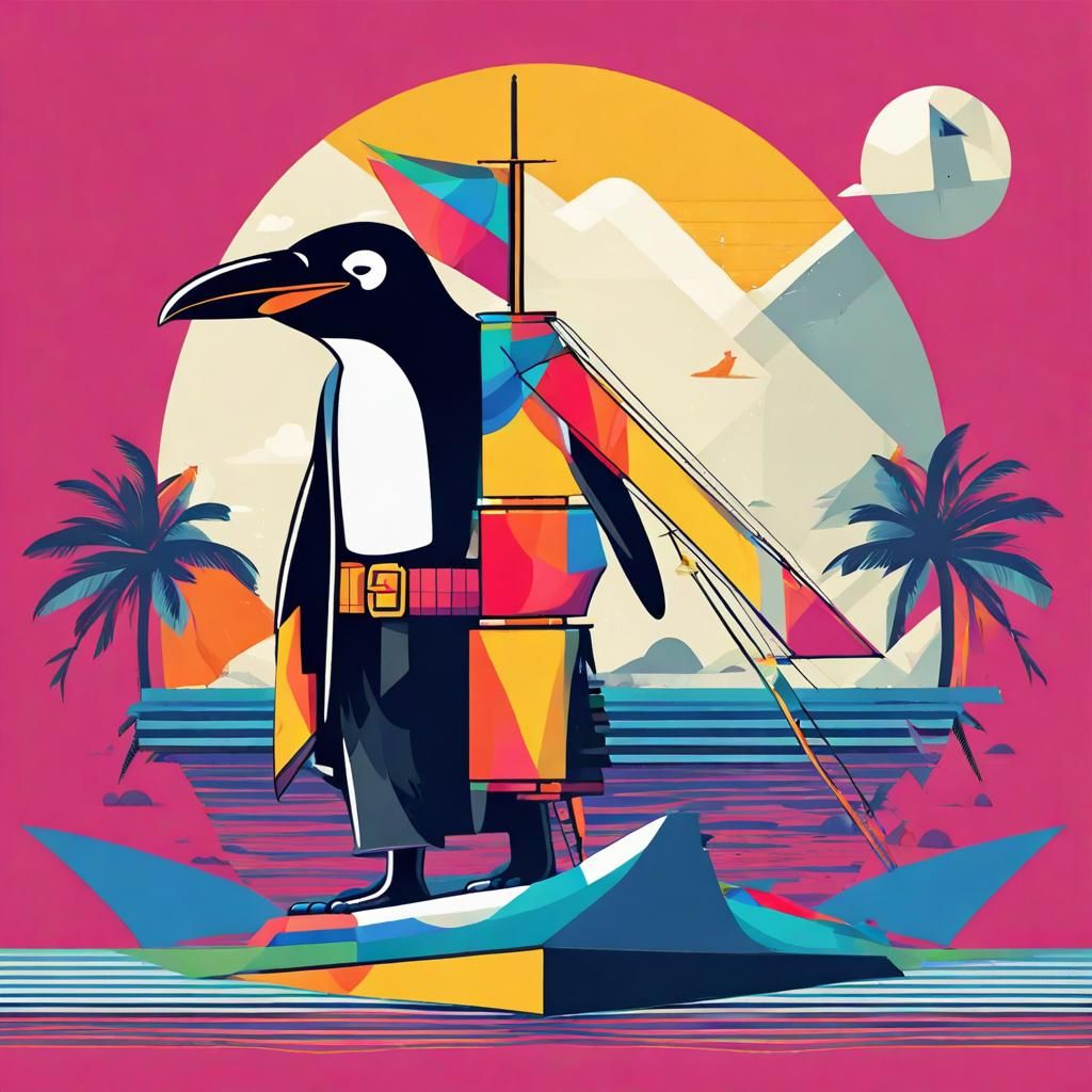 Pirate Penguin Voyage in Pop Art Style