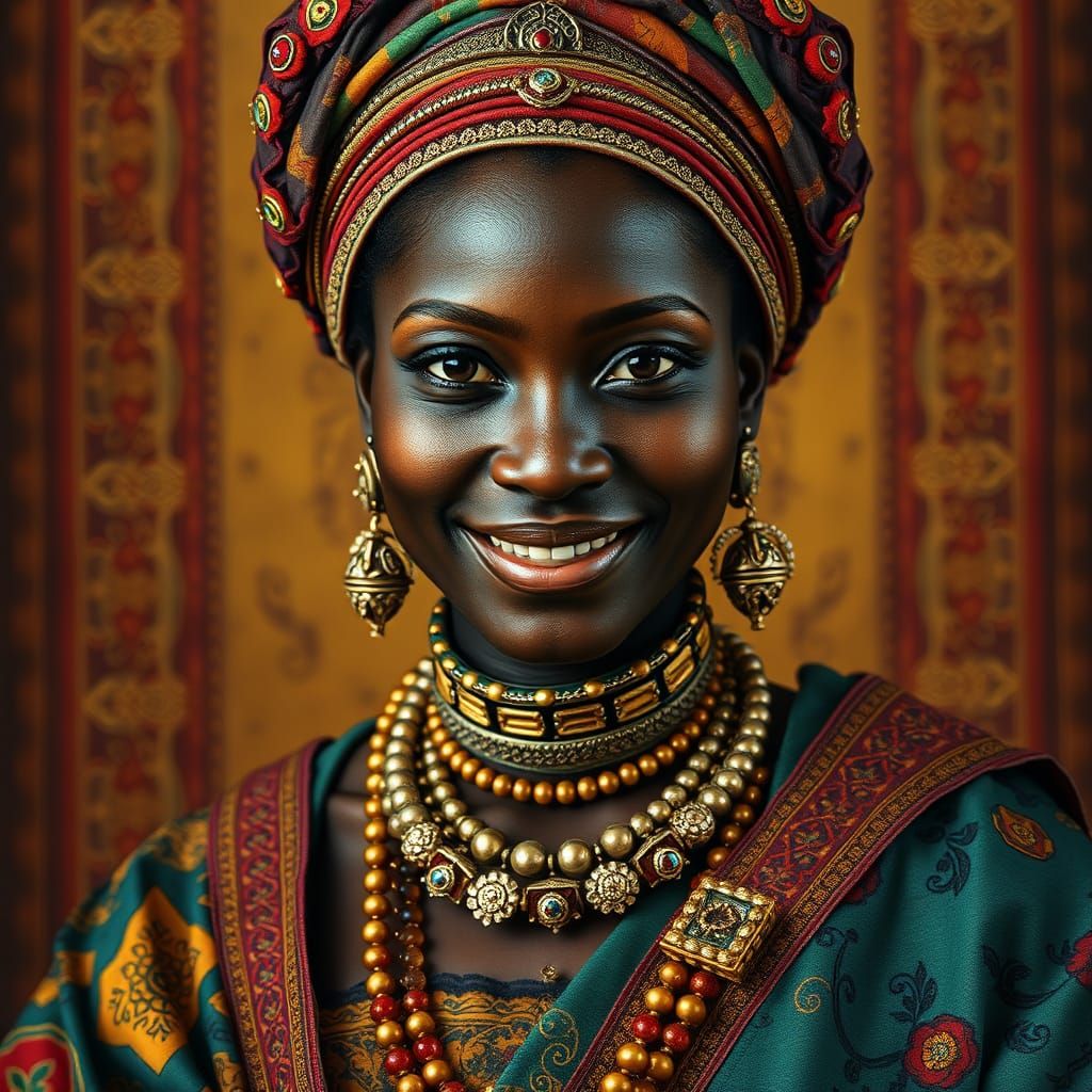 Elegant 9th Century African Noblewoman in Photorealistic Sty...