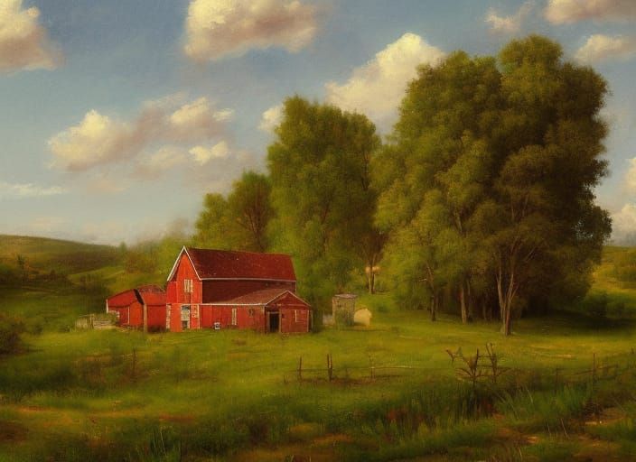 Photorealistic Farmhouse Landscape in Deep Color