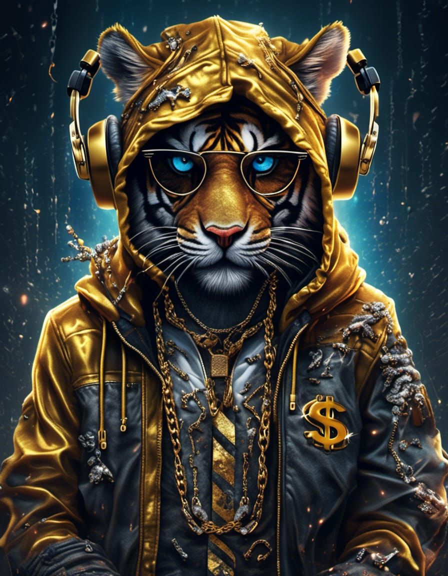 Punk Rock Tiger with Gold Accessories