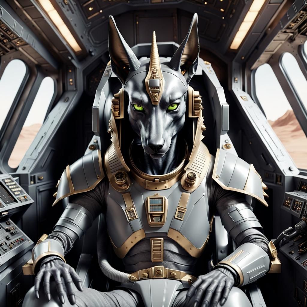 Futuristic Anubis Pilot in Retro Starfighter