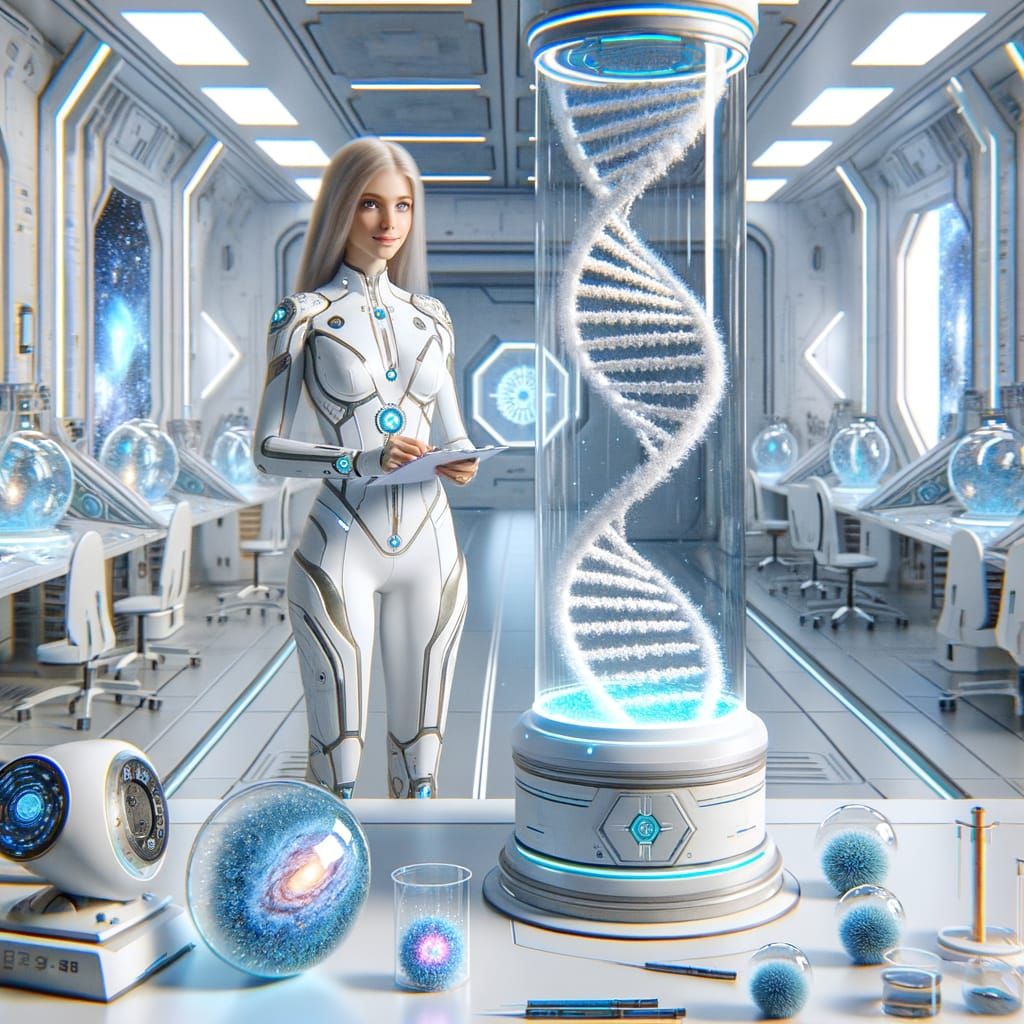 Sci-Fi Lab with Alien Scientist in Splash Art Style