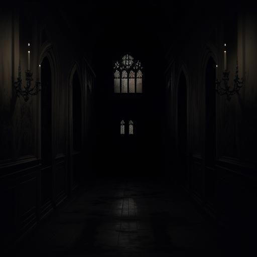 Ominous Candlelit Hallway with Eerie Figure