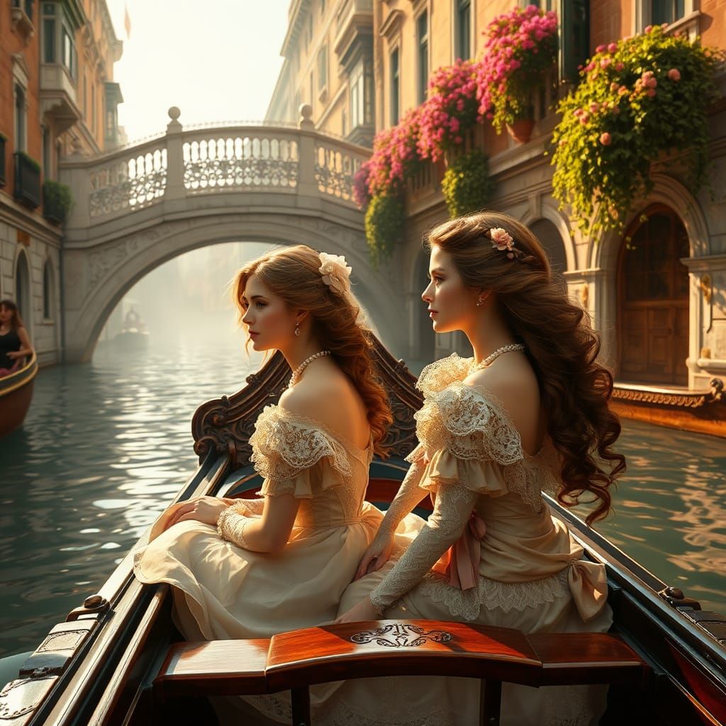 Romantic Venice Canal Scene in Vintage Style