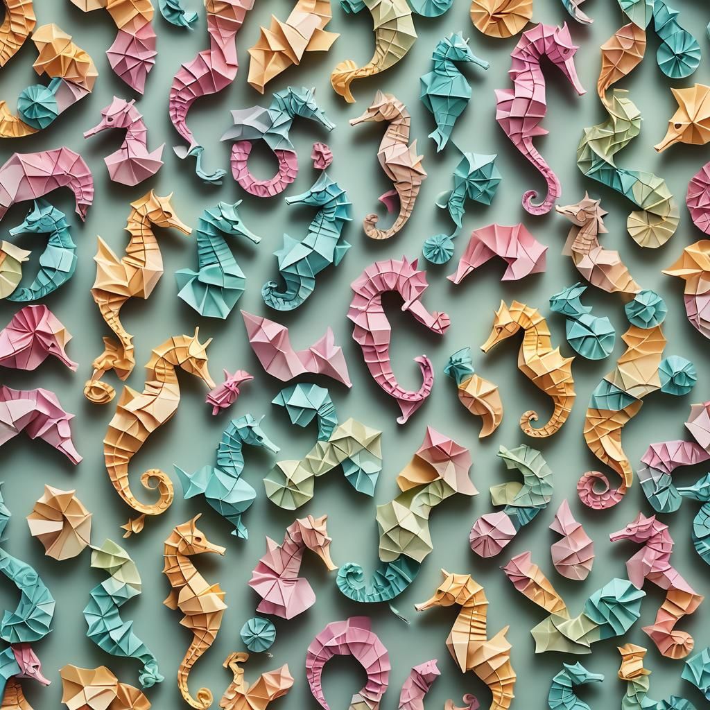 Origami Seahorses Papercraft in Pastel Colors