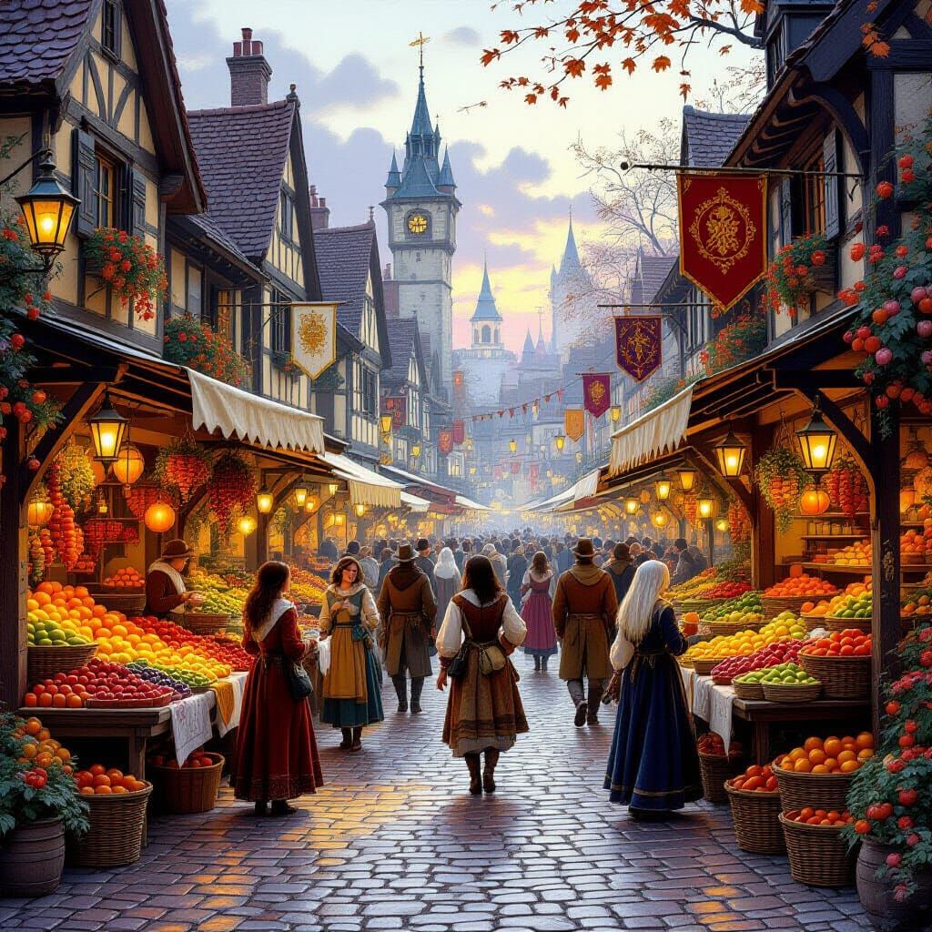 Medieval Harvest Festival in Kinkade-esque Style