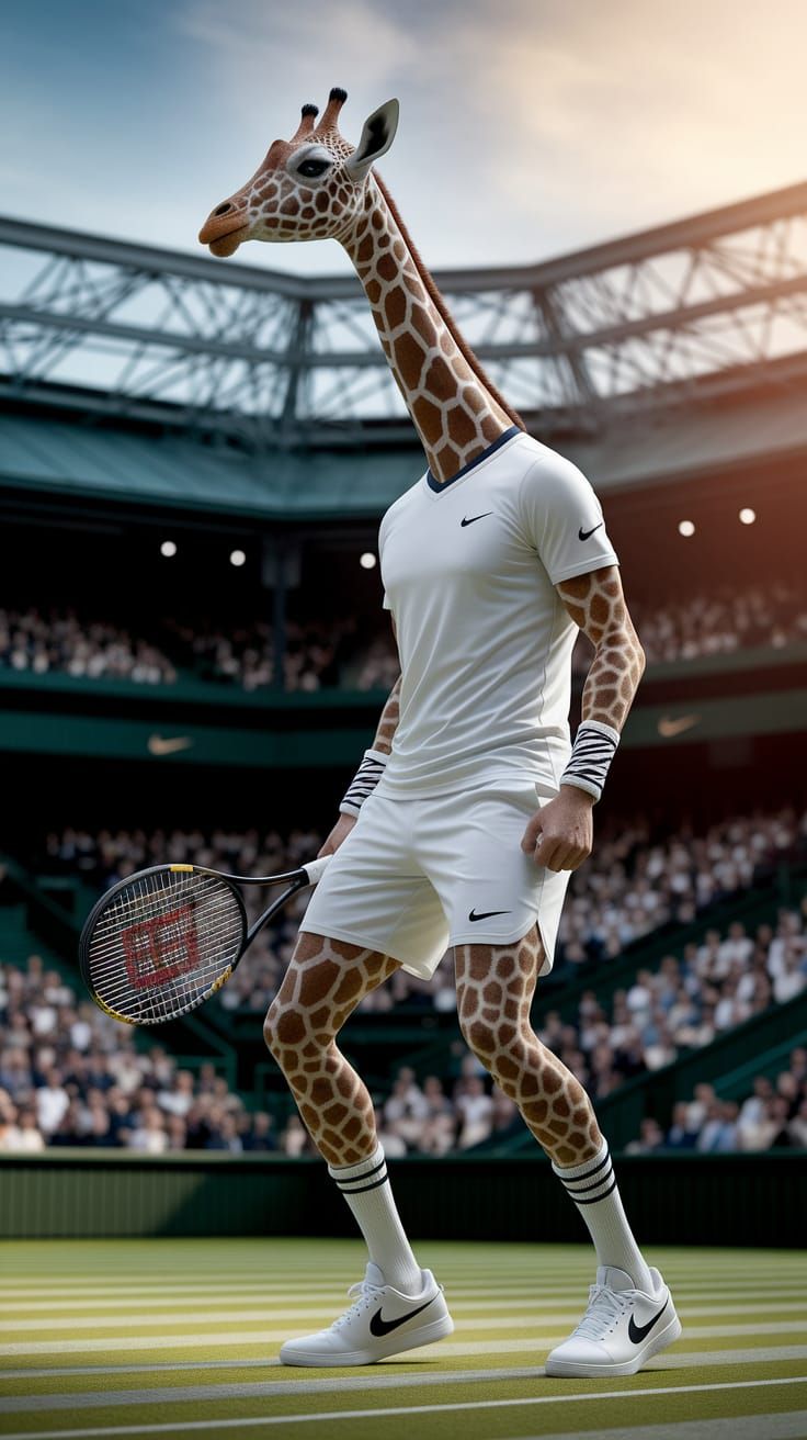 Giraffe Cheers at Wimbledon in Hopper Style