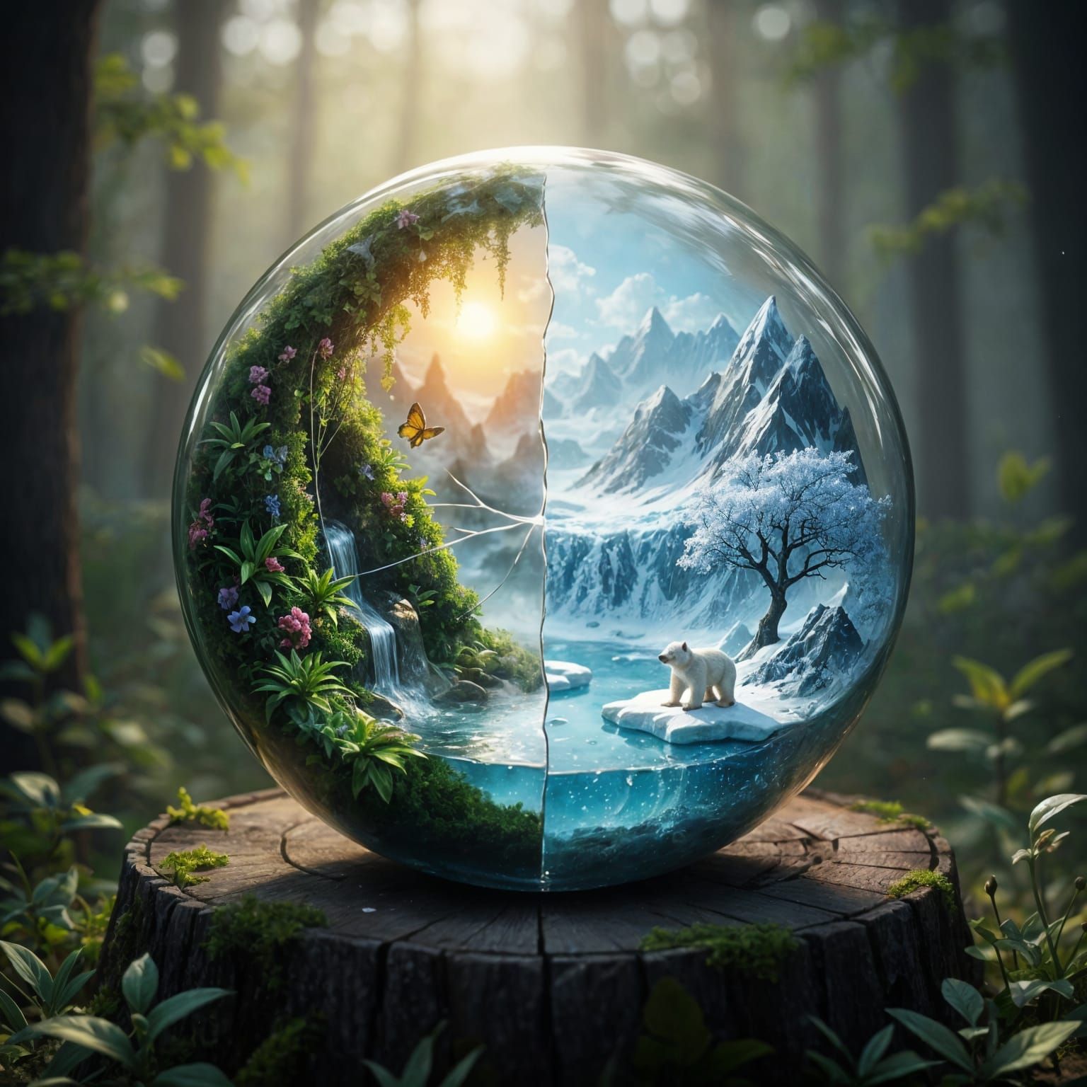 Nature's Opposites Inside a Glass Orb