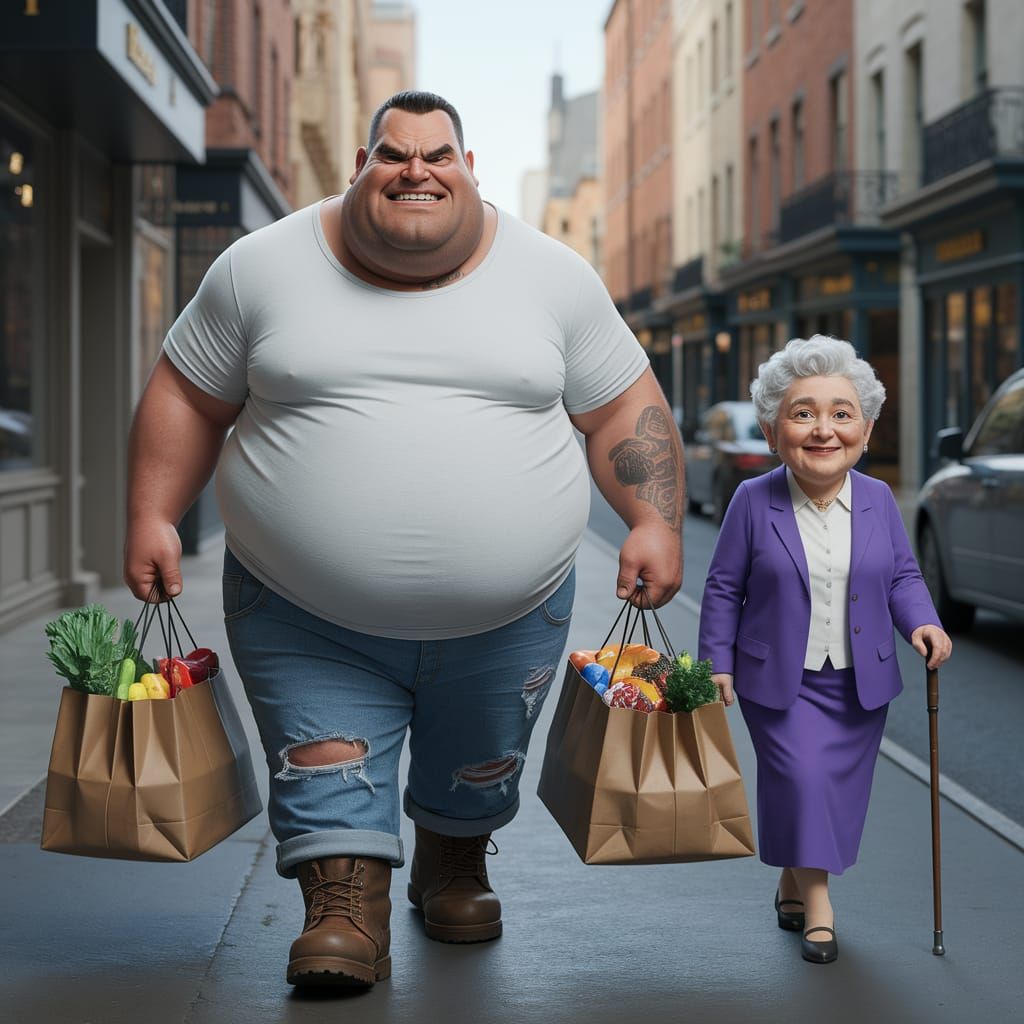 Angry Man Carries Groceries for Sweet Elderly Lady