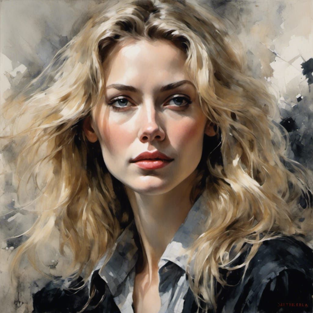Realistic Portrait of Blonde Woman in Voluminous Style