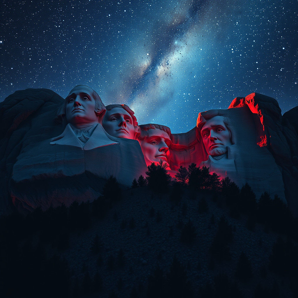 Mount Rushmore in Starry Night Sky