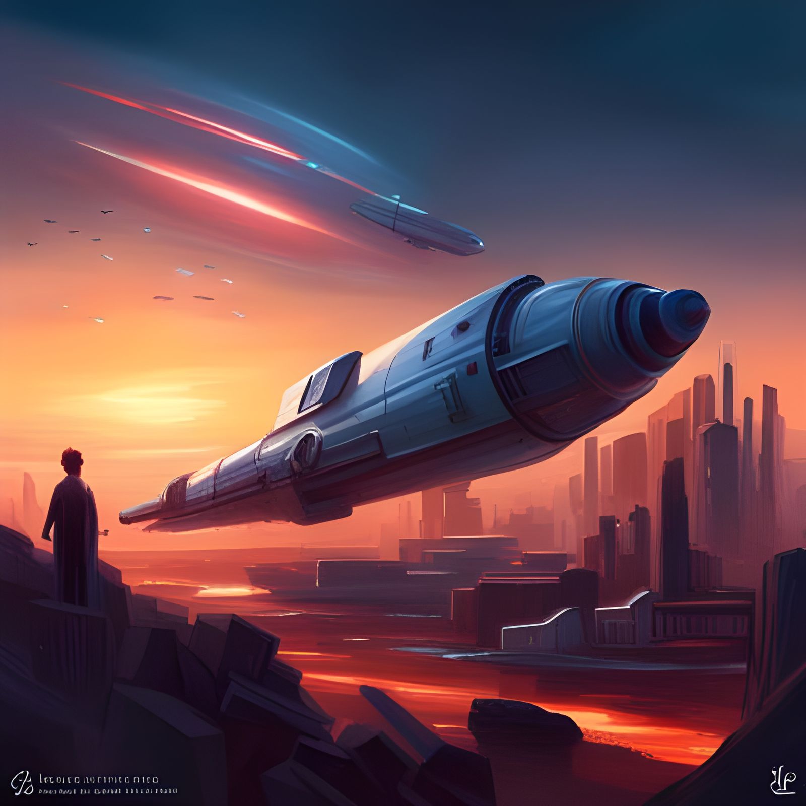 Science Fiction Spaceship over Planet: Hyperrealistic Digita...