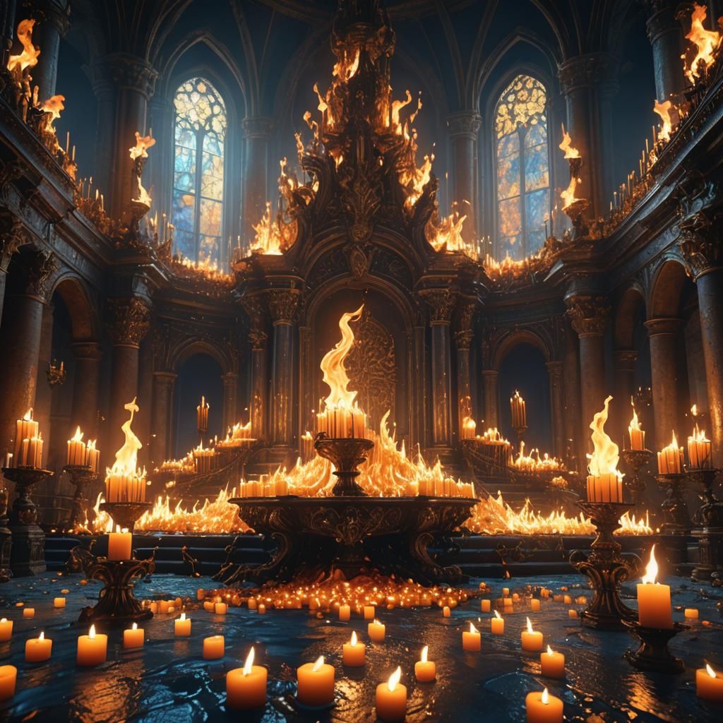 Mystical Hall: Dancing Flames and Flickering Candles