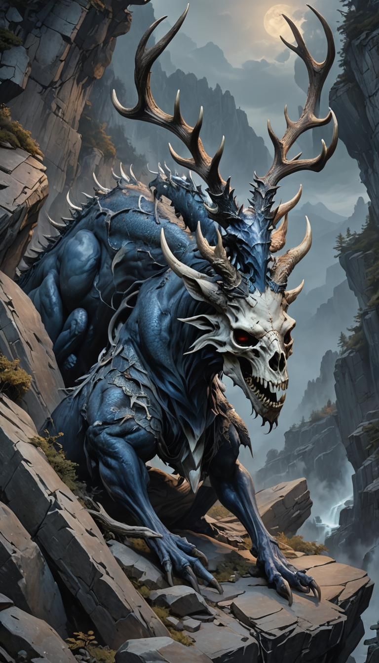 Wendigo and Dragon Perched on Cliff Ledge