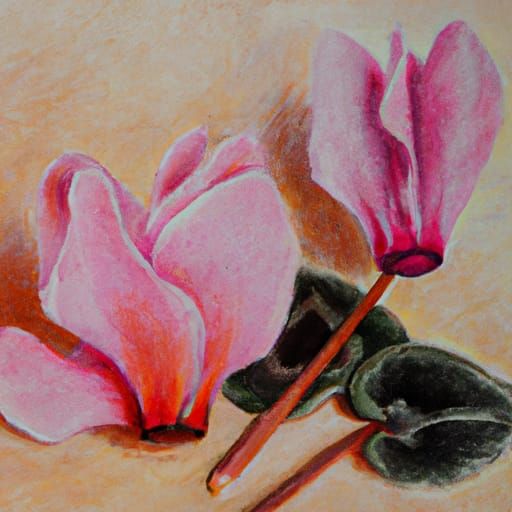 Cyclamen in Professional Oil Pastel Drawing