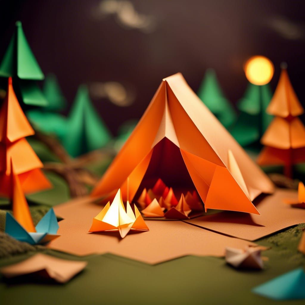 Origami Campsite with Tent and Fire
