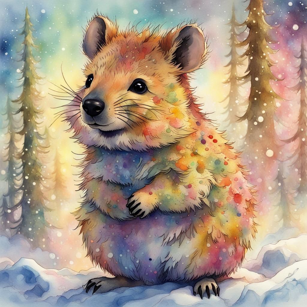 Christmas Quokka in Fantasycore Watercolour Style