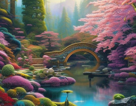 Japanese Rock Garden in Full Bloom