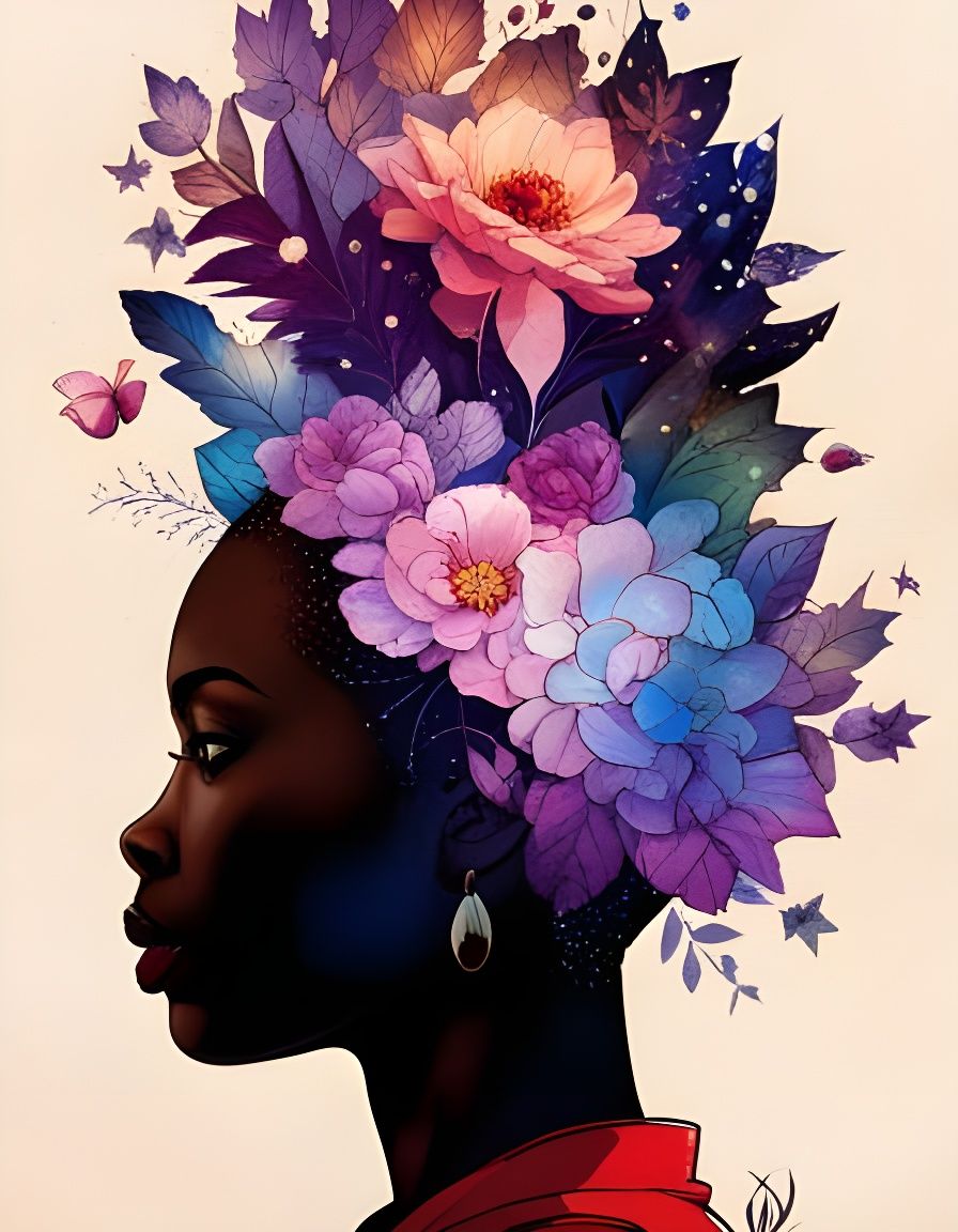 Black Woman Superhero Controls Night Sky: Digital Portrait