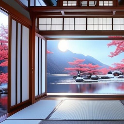 Snowy Japanese Teahouse Watercolor Painting