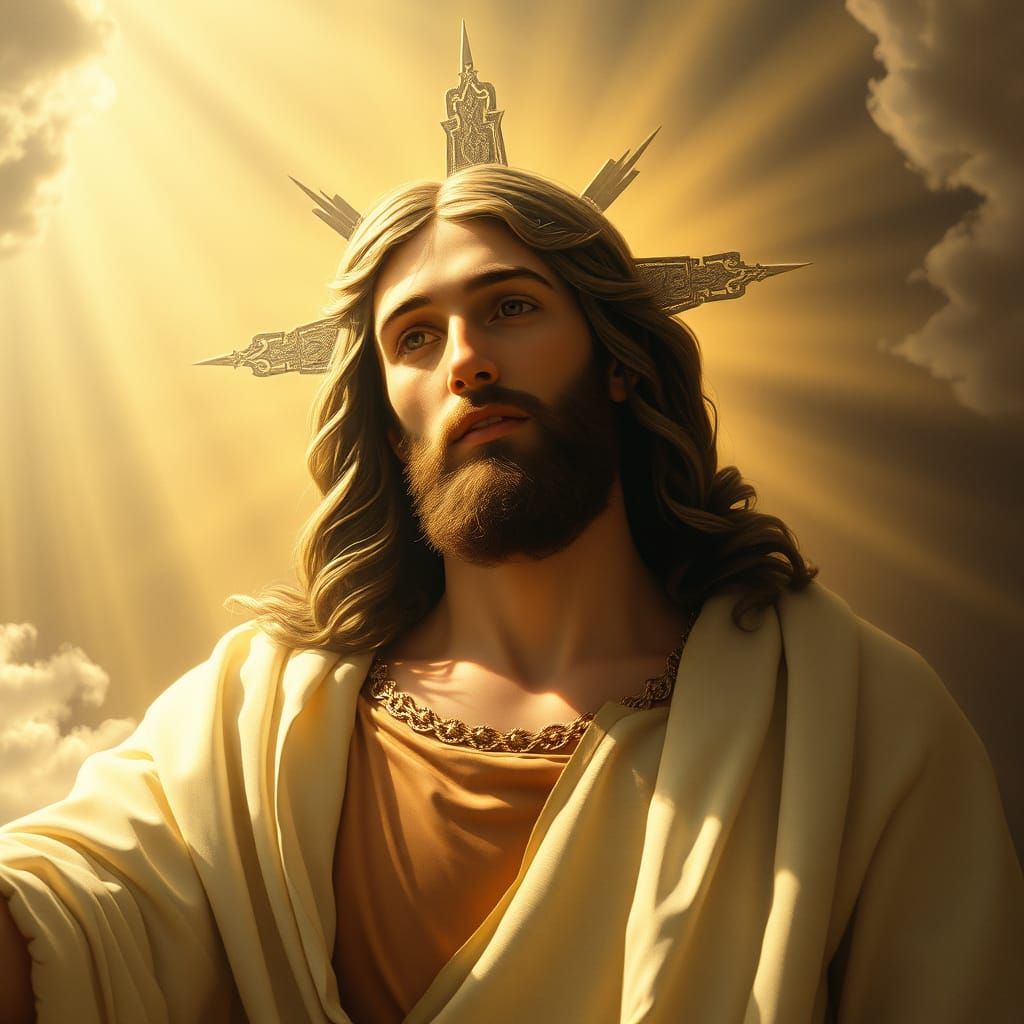 Jesus Christ in Heavenly Radiance, Renaissance-Style Masterp...