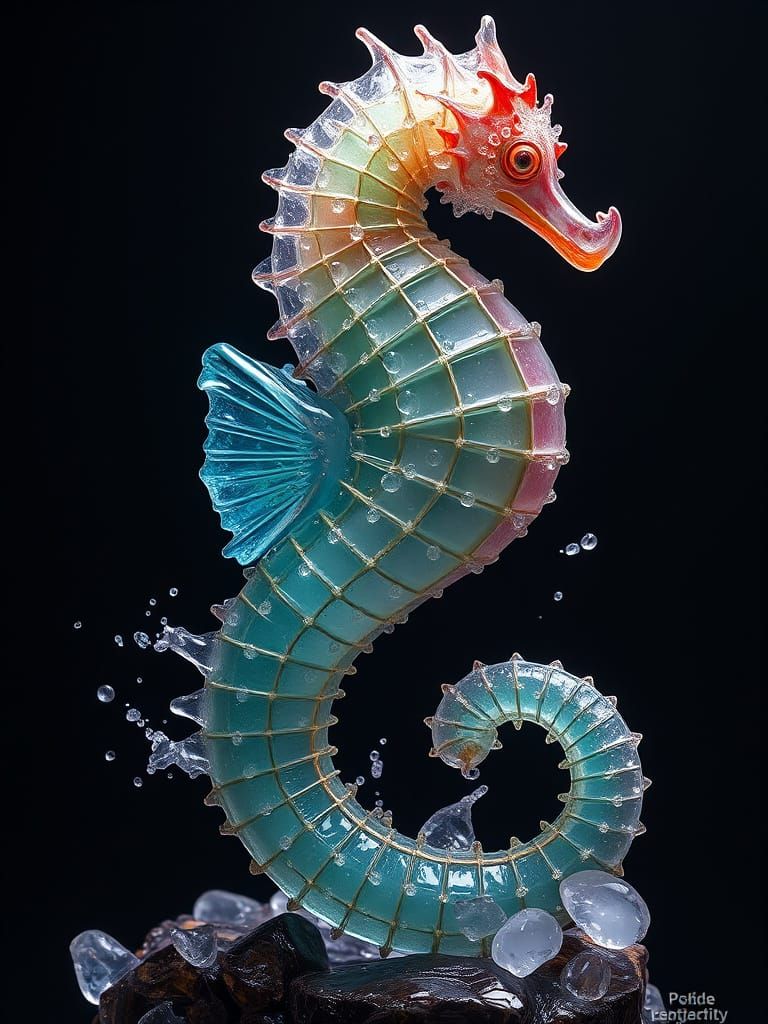 Fantastical Sea Glass Seahorse Sculpture in Deep Colors