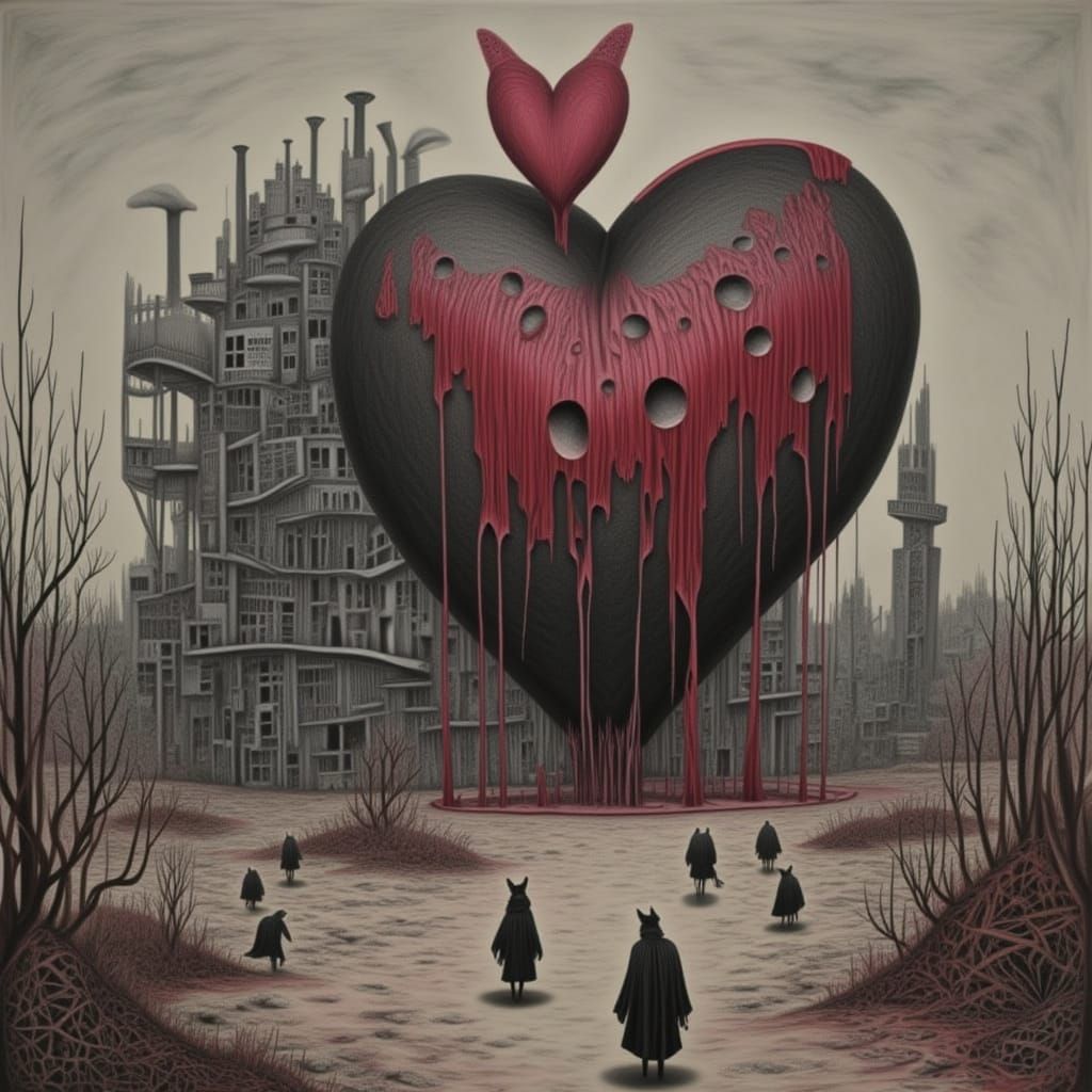 Abandoned Loveheart Factory in Barren Wasteland, Surrealist ...