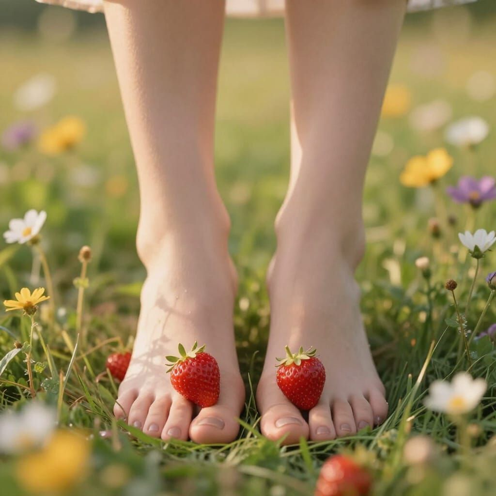 Summer Meadow Feet Adorned with Strawberries