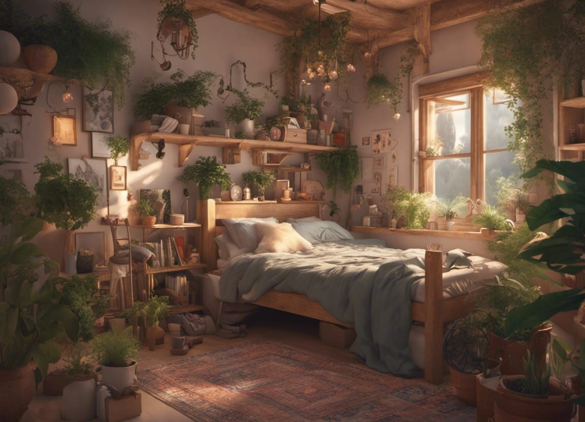 16k resolution, whimsical bedroom with a canopy bed adorned ...