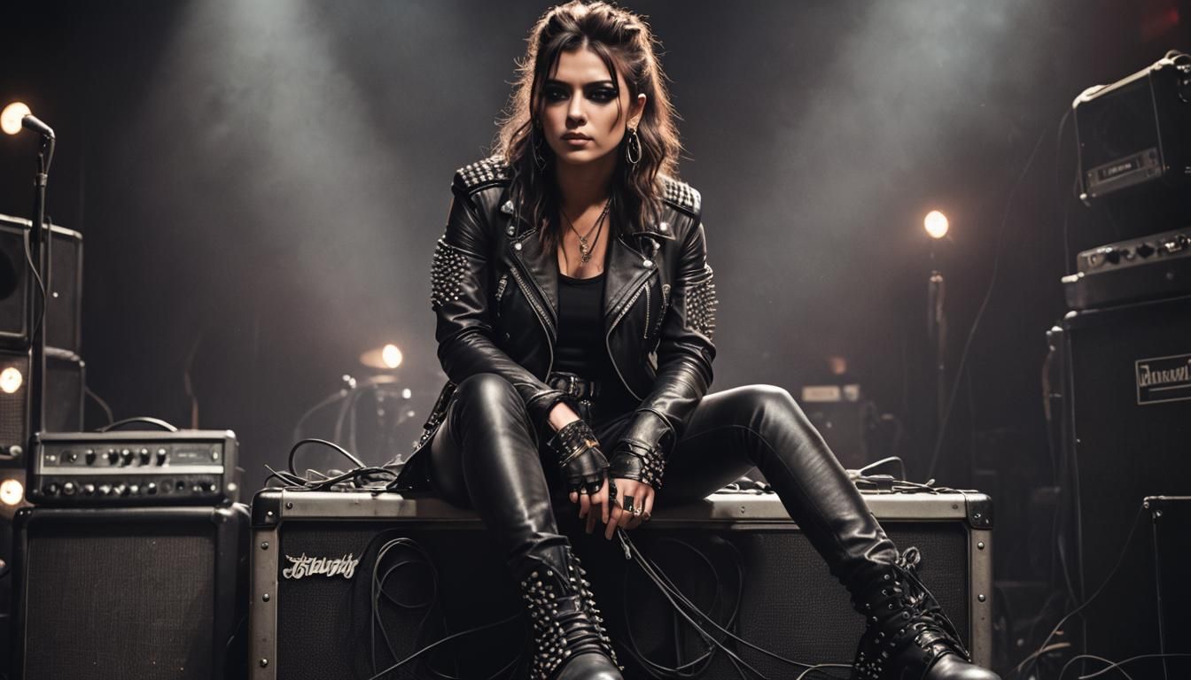 Woman on Guitar Amp in Futuristic Industrial Style