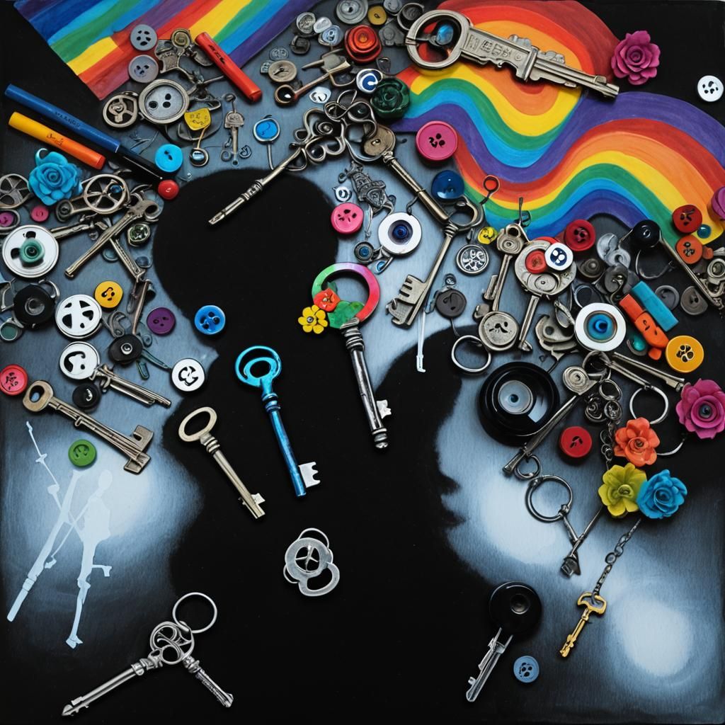 Surreal Rayograph of Keys and Objects in Blackness