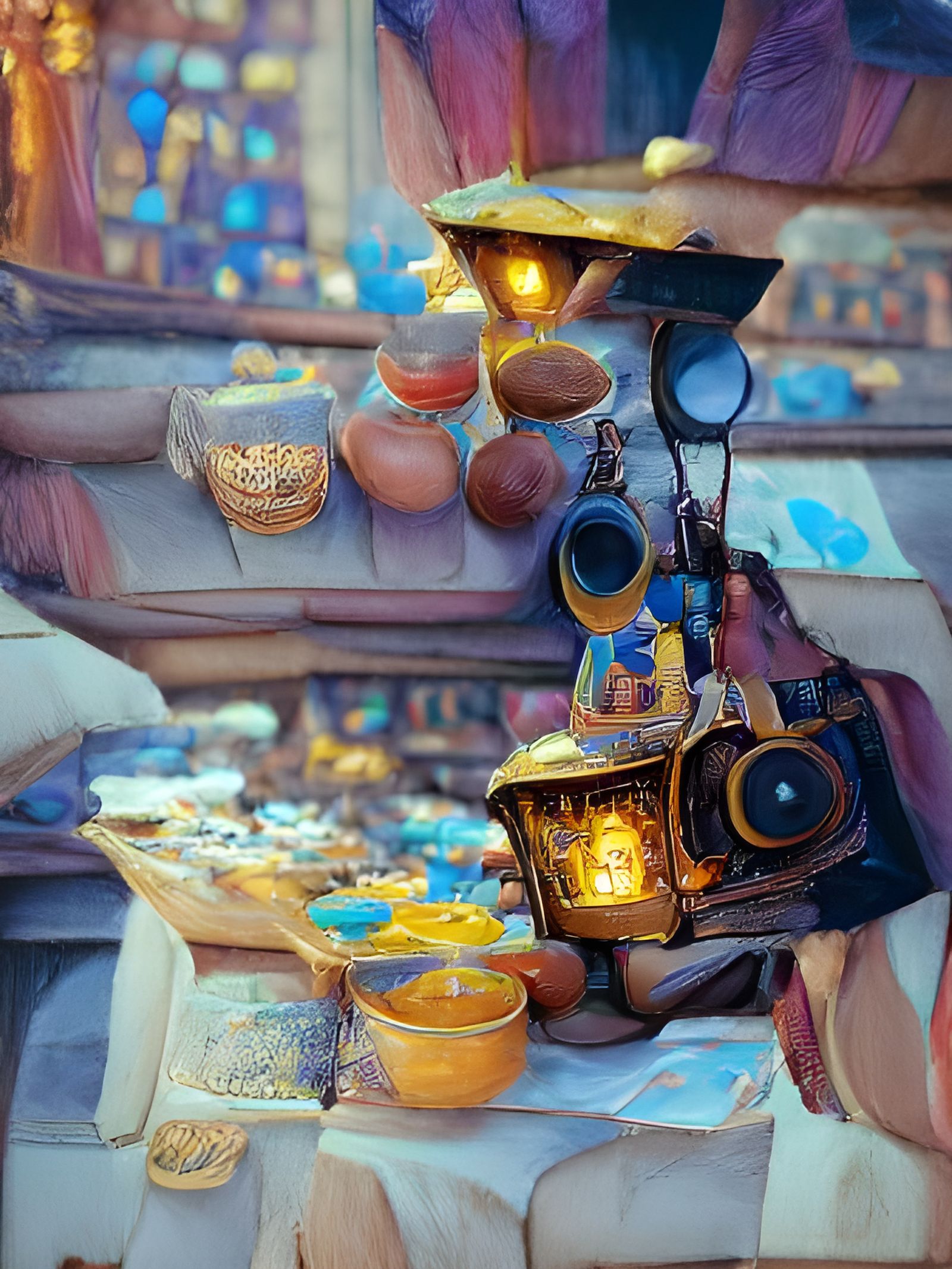 Fantasy Street Vendor in Agrabah, Watercolor Style