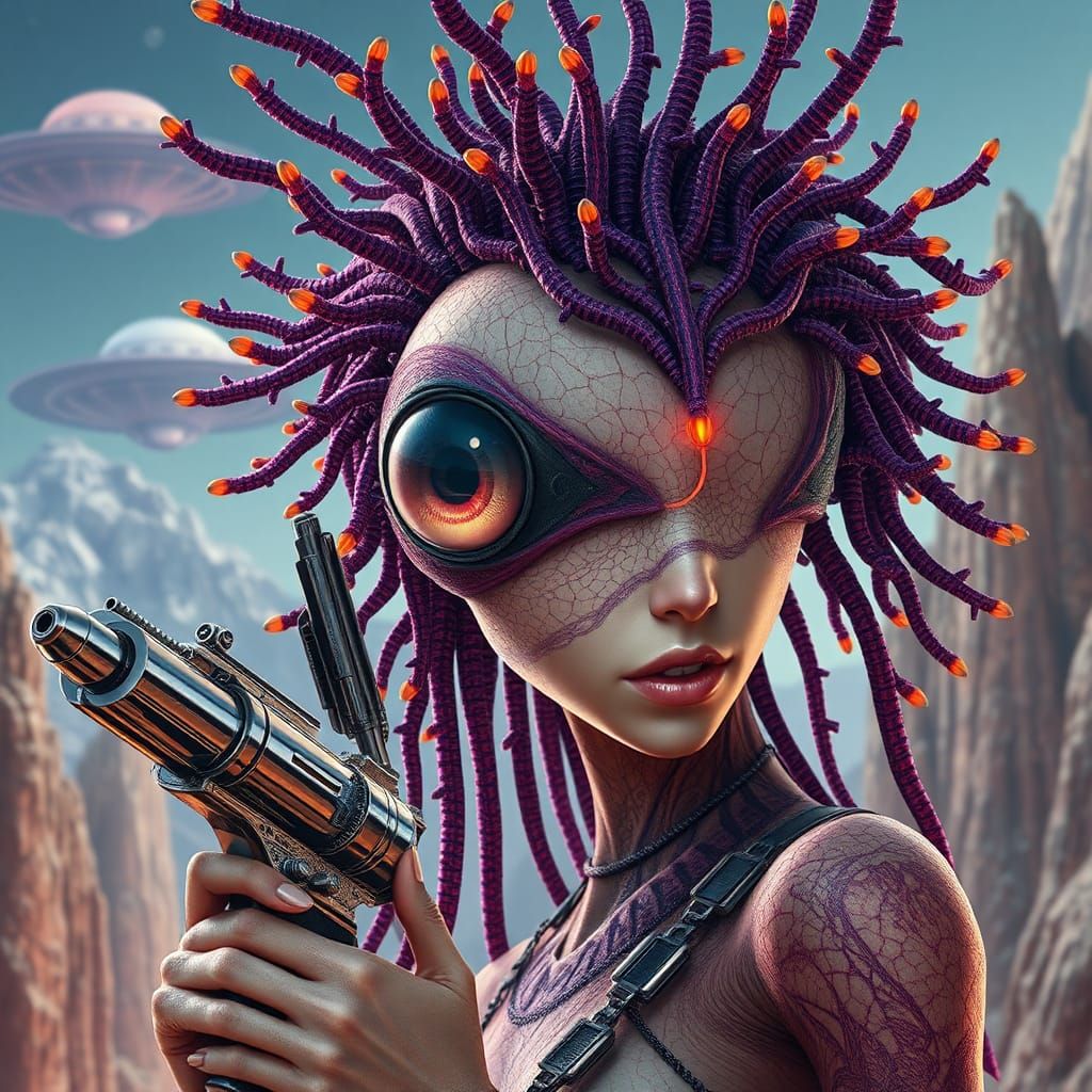 Space Lady with Ray Gun: Hyperdetailed Concept Art