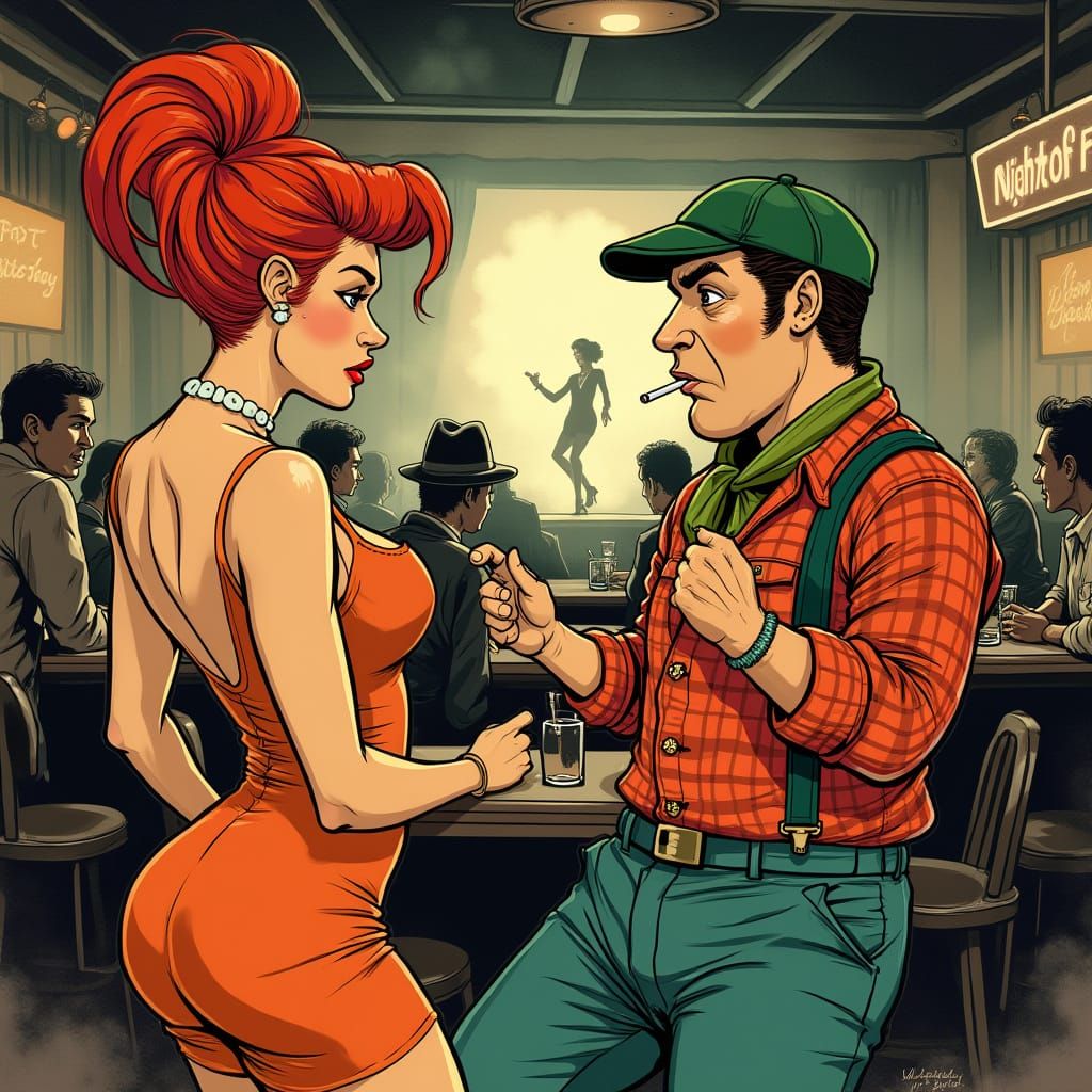 Cartoonist's Night of Joy: A Colorful 1960s Bar Scene in Sep...