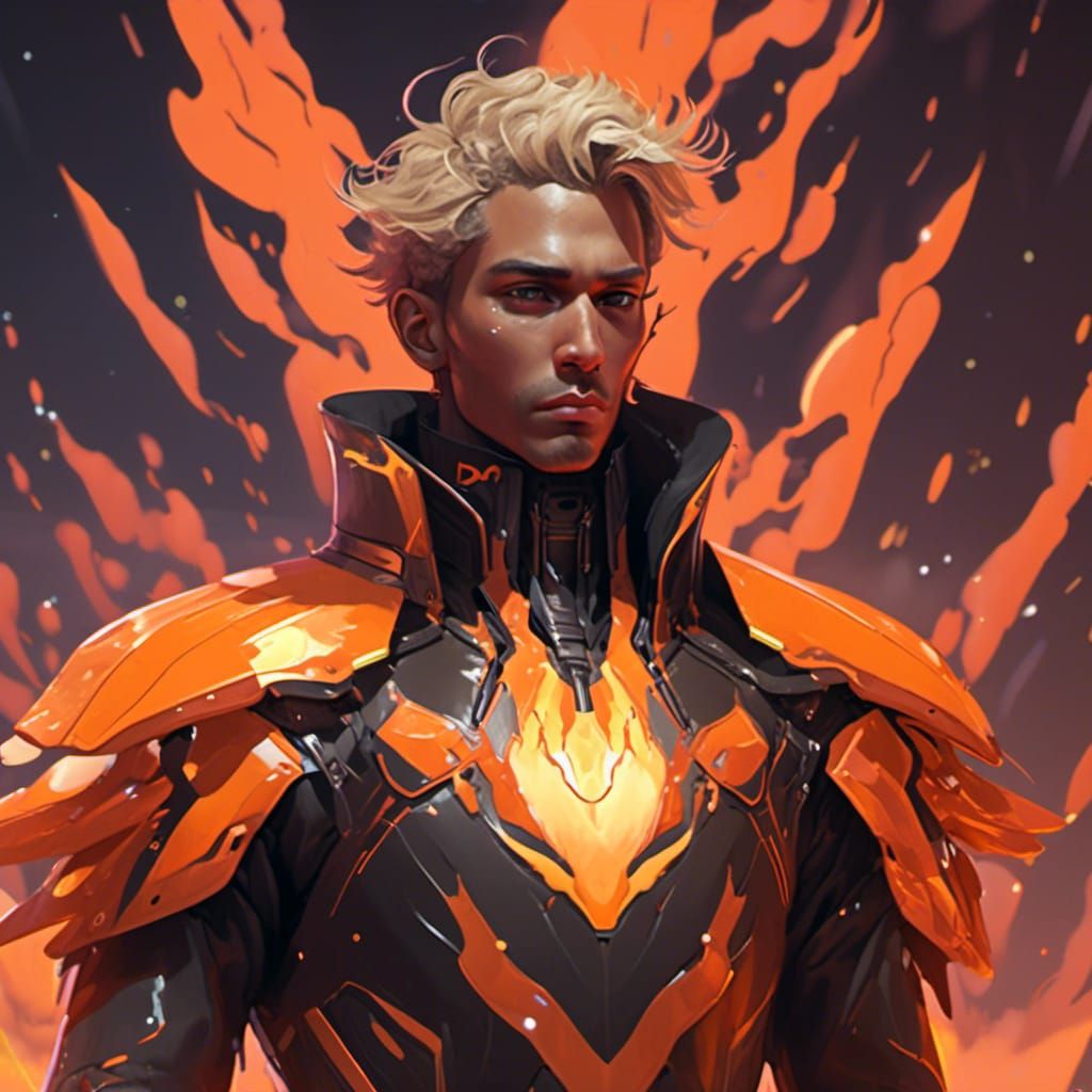Flaming Futuristic Armor Portrait in Anime Style