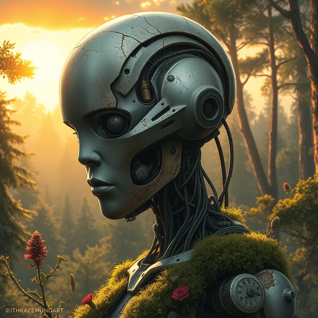 Decaying Android in Forest, Renaissance Style