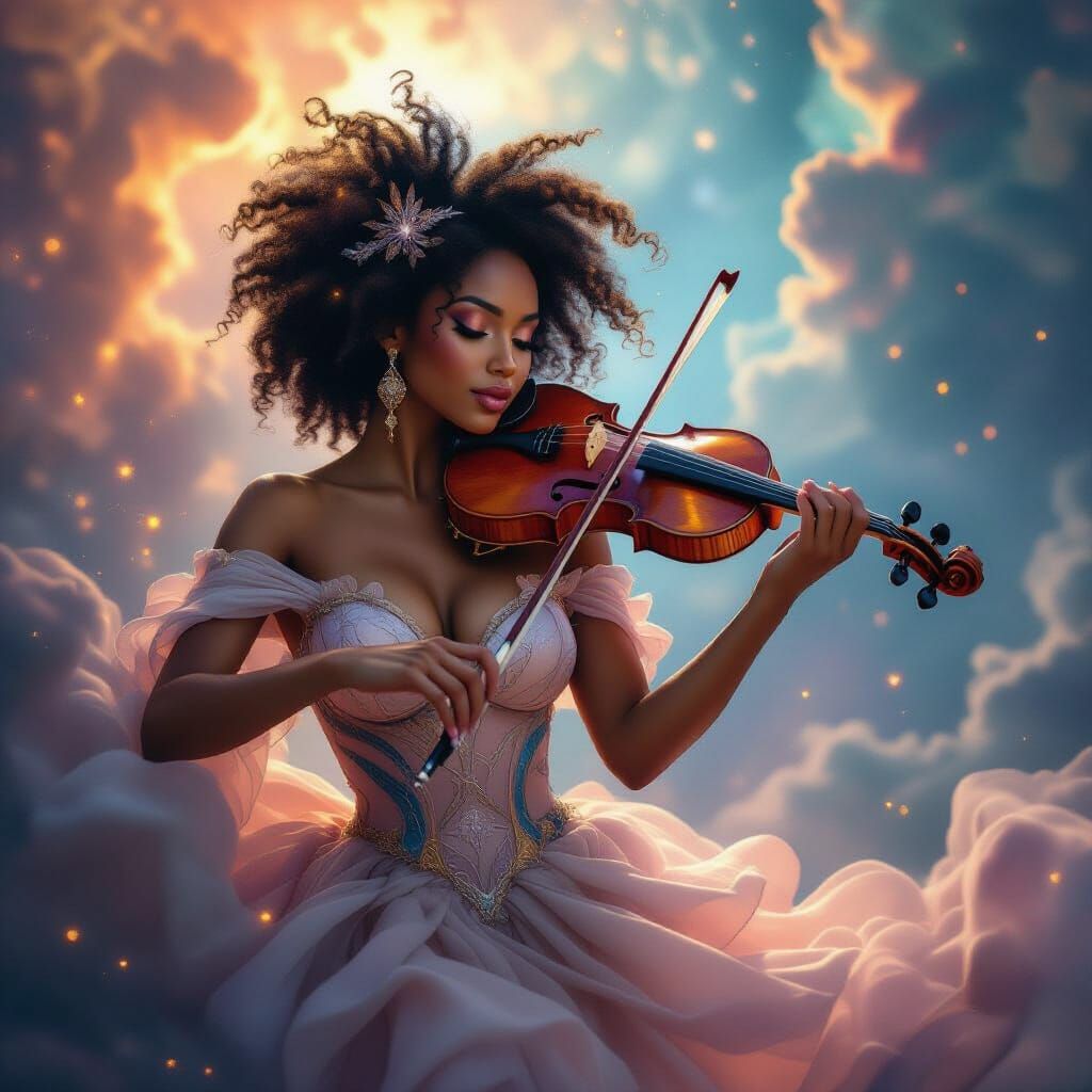 Celestial Afro-Latina Musician in Cosmic Nebula