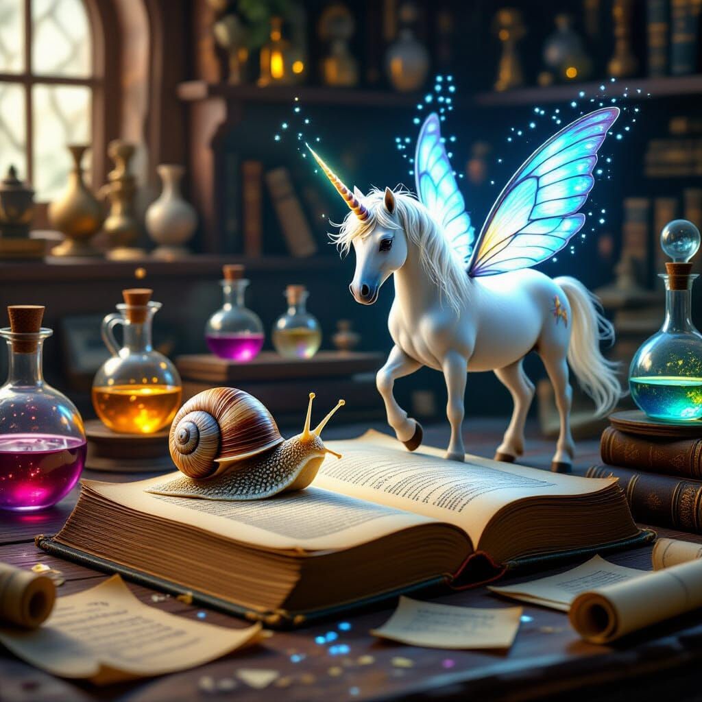 Enchanting Fairytale Scene: Snail's Magical Laboratory Adven...