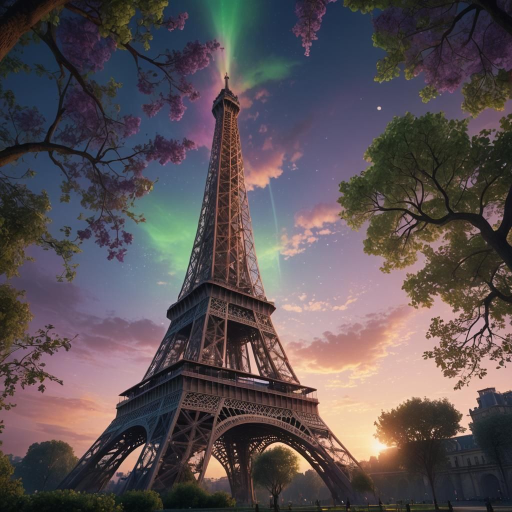 Eiffel Tower at Dusk with Mystical Aura
