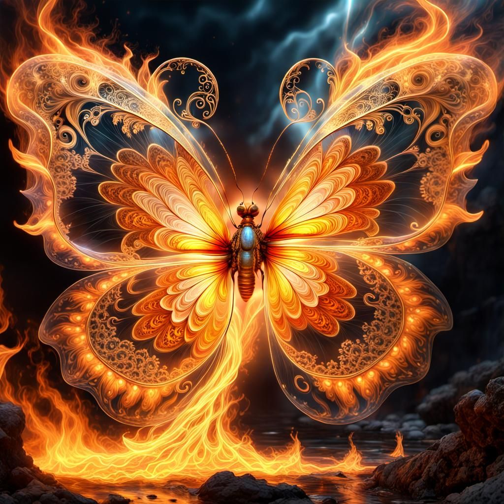 Luminescent Butterfly Emerges from Fire Cascade