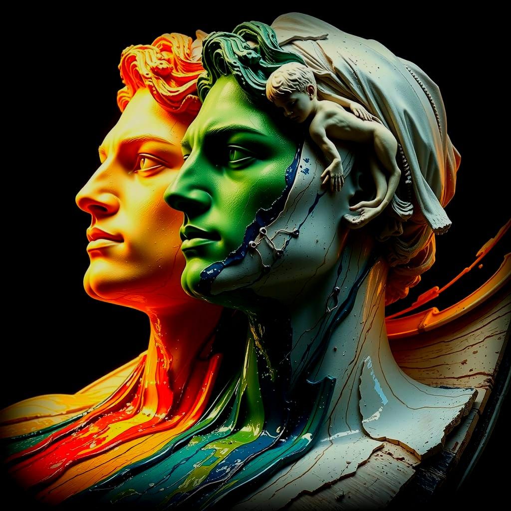 Hyperrealistic Sculpture of Reflected Glory in Vivid Colors